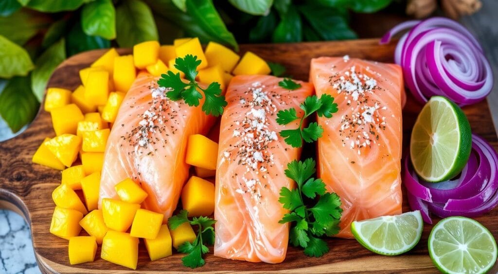 Salmon and mango salsa ingredients