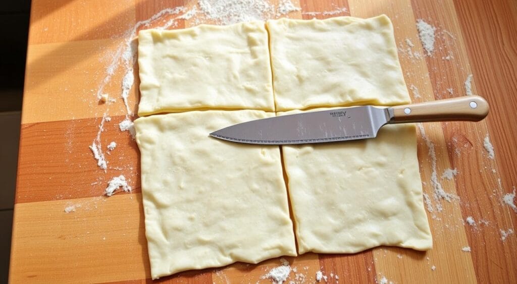 cutting puff pastry into squares