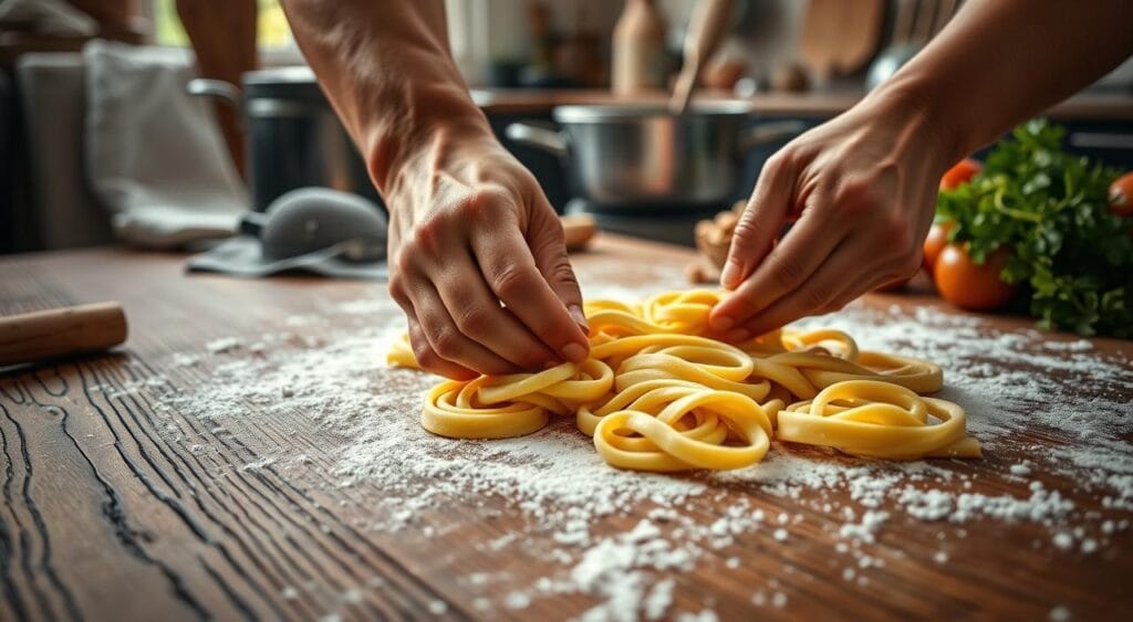 homemade pasta shaping