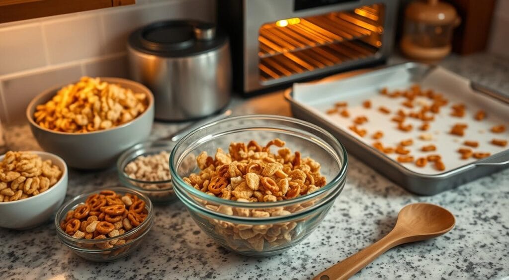 oven baked chex mix steps